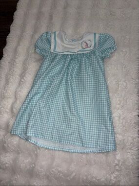 Kids Blue Gingham Nightgown with Embroidered Yoke